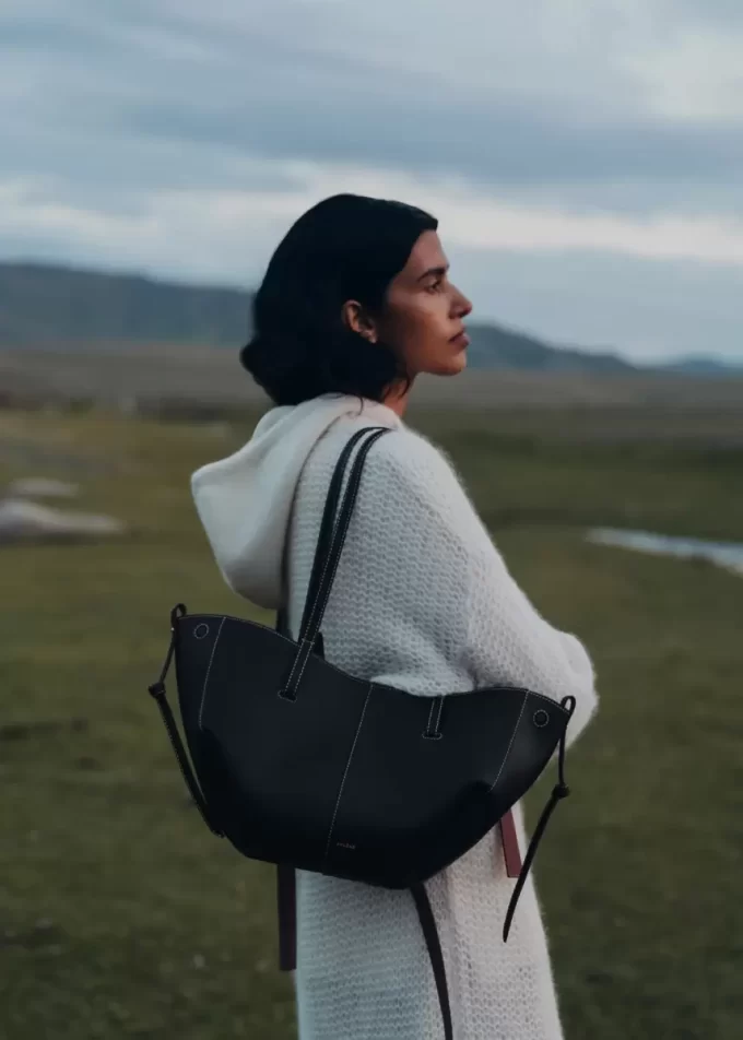 Cyme Mini Edition  Textured Black with Ecru Stitching