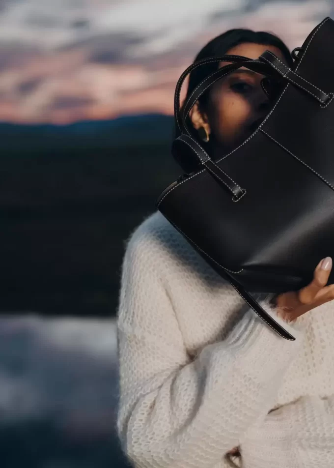 Cyme Mini Edition  Textured Black with Ecru Stitching