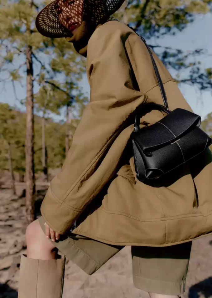 Mokki Mini Edition  Textured Black with Ecru Stitching